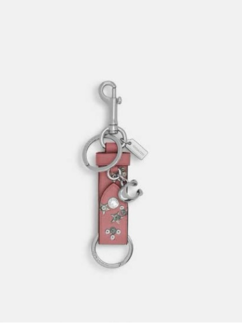Coach Pink Star Print Leather Key Holder with Silver Hardware